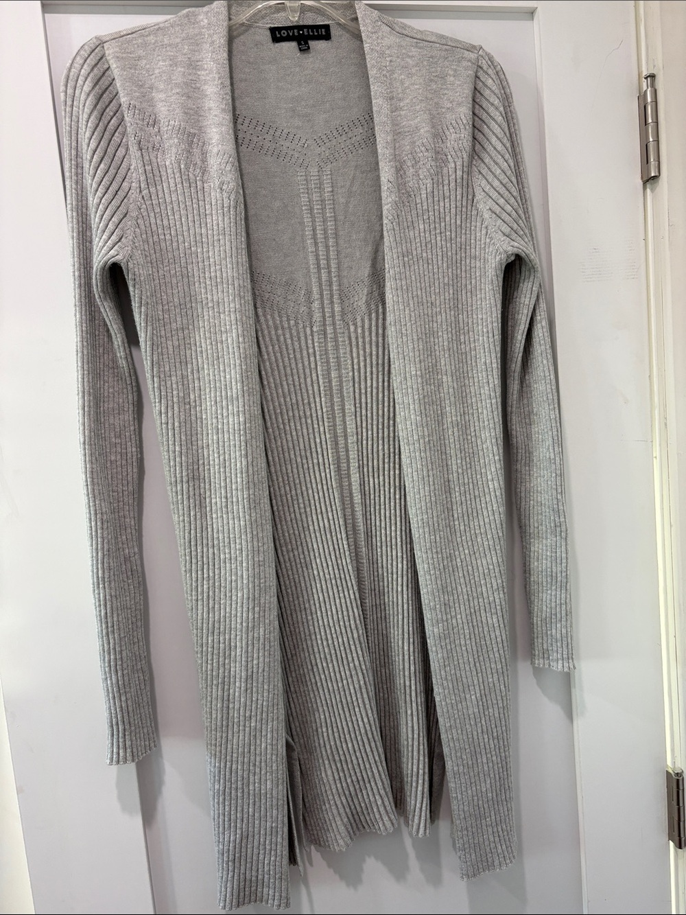 Love + Ellis Light Gray Ribbed Open-Front Women's Cardigan